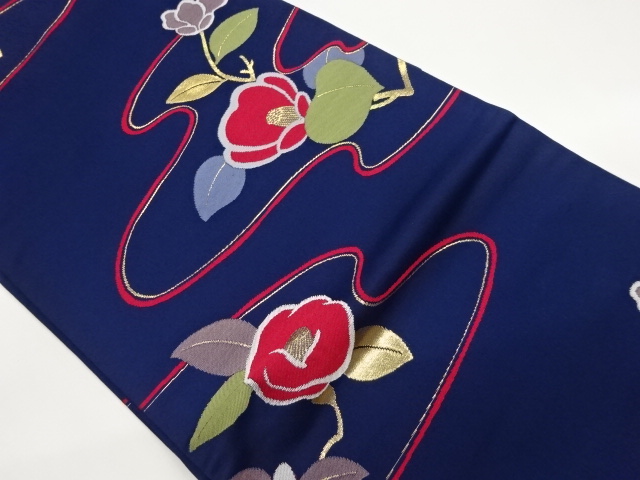 椿模様織出し名古屋帯